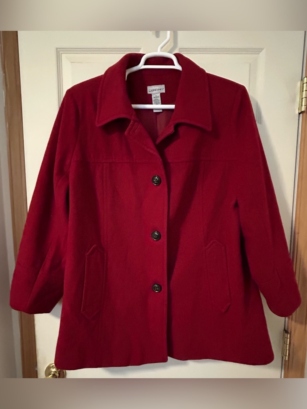 Catherines Women’s Red Wool-Blend Pea Coat with Buttons size 1X 18 20 W